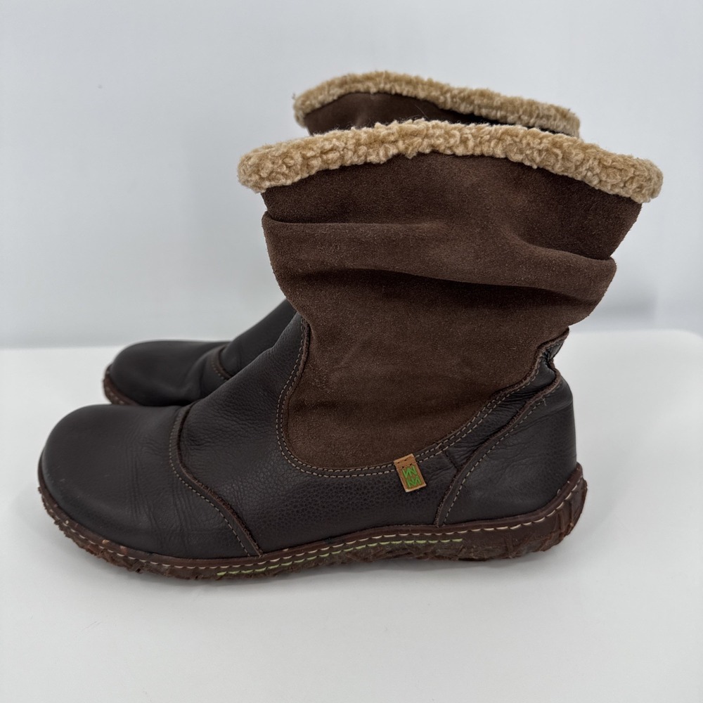 El Naturalista Nido Booties Women's Size 40 Brown Suede & Leather Sherpa Lined - Picture 5 of 13